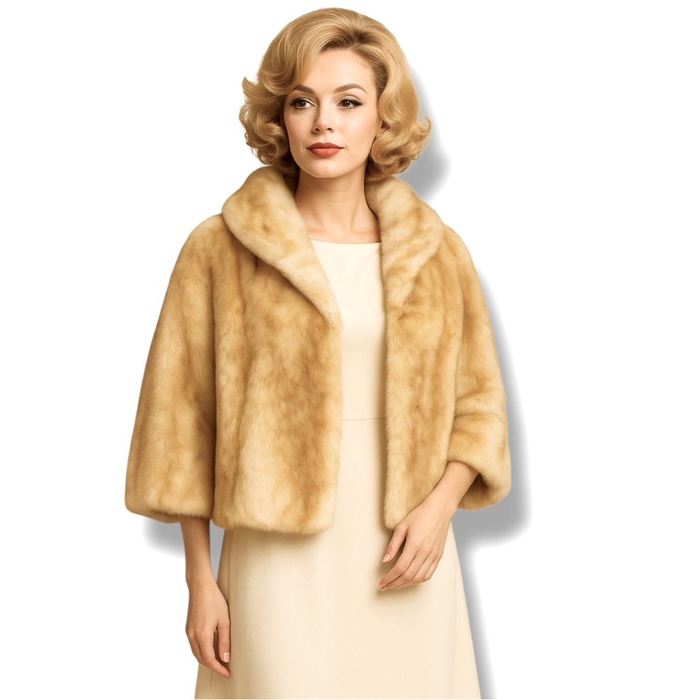 Vintage Cape Faux‎ Mini Fur Winter White Cream Brown Formal Wrap 60s Size Medium